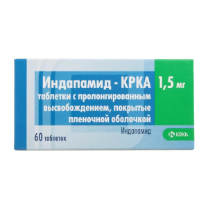 Купить Индапамид-КРКА 1,5 мг 60 шт таблетки с пролонгированным высвобождением покрытые пленочной оболочкой