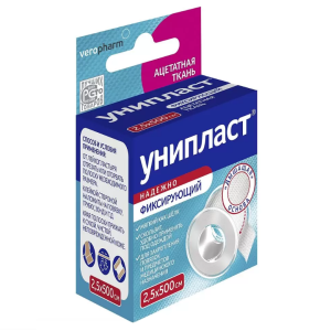 Купить: Унипласт пластырь 1 шт 2,5 см × 500 см на шелковой основе катушка