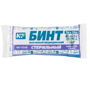 Купить: Ньюфарм 7 м х 10 см бинт стерильный в индивидуальной упаковке плотность 32 г/м2