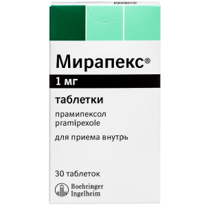 Купить: Мирапекс 1 мг 30 шт таблетки