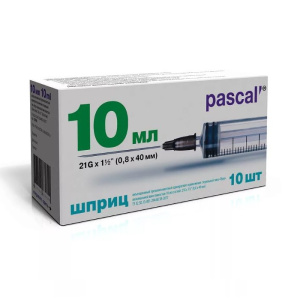 Купить: Шприц 3х Pascal 10 мл 21G (0.8х40 мм) N10