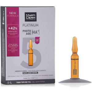 Купить: Martiderm Platinum Photo-Age HA+ 5 х 2 мл сыворотка для лица коррекция фотостарения гиалуроновая кислота ампулы