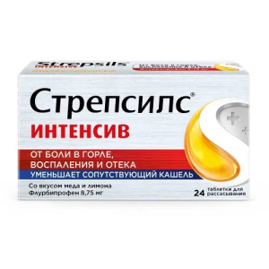 Купить: Стрепсилс Интенсив 24 шт таблетки для рассасывания мед-лимон