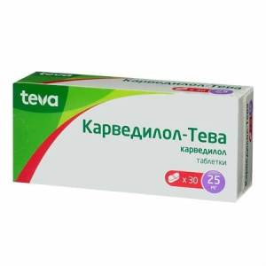 Купить: Карведилол-Тева 25 мг 30 шт таблетки