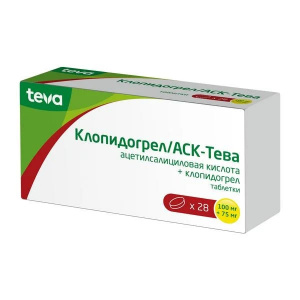 Купить: Клопидогрел/АСК-Тева таб ппо 100мг+75мг №28