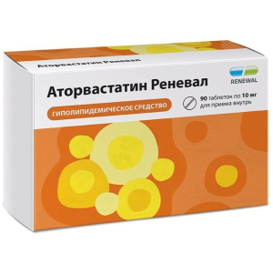 Купить: Аторвастатин Реневал таблетки покрытые пленочной оболочкой 10мг №90