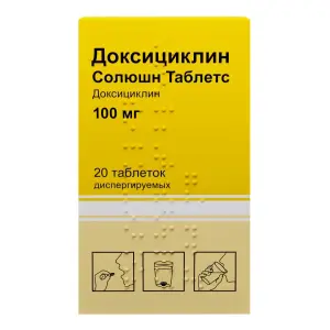 Купить Доксициклин Солюшн Таблетс 100 мг 20 шт таблетки диспергируемые