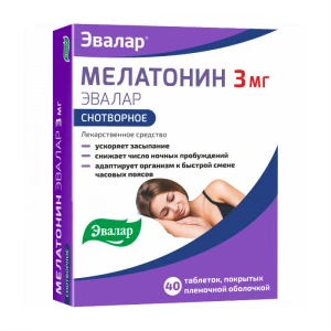 Купить Мелатонин Эвалар 3 мг 40 шт таблетки покрытые пленочной оболочкой