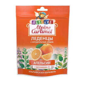 Купить: Alpine Caramel 75 г с натуральным медом и витамином С вкус апельсин леденцы для детей