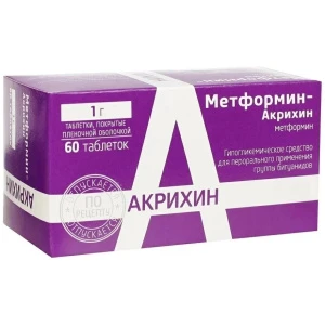 Купить Метформин-Акрихин 1000 мг 60 шт таблетки покрытые пленочной оболочкой