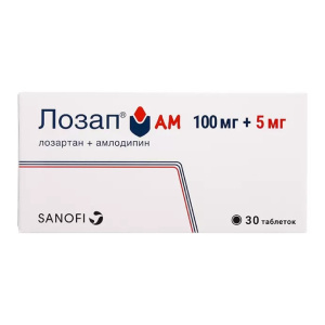 Купить: Лозап АМ 5 мг + 100 мг 30 шт таблетки покрытые пленочной оболочкой