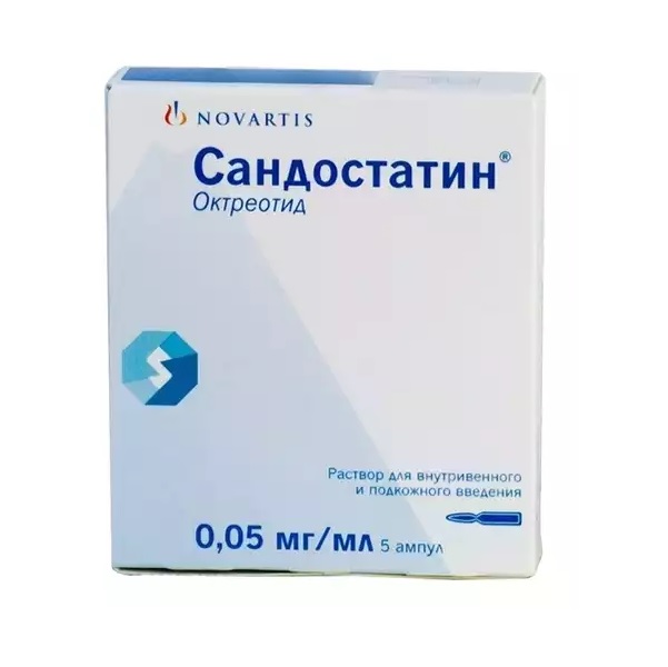 Купить Сандостатин 0,05 мг/мл 5 шт раствор для внутривенного и подкожного введения