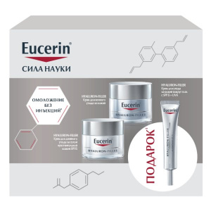 Купить: Eucerin Hyaluron-Filler набор крем дневной для сухой и чувствительной кожи Spf15 50мл + крем ночной 50мл + крем вокруг глаз