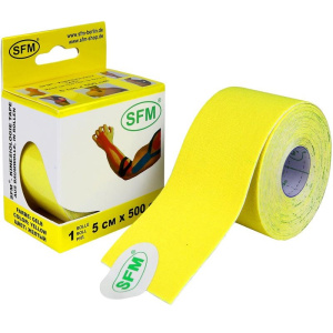 Купить: SFM лента кинезиологическая 5 см × 5 м на хлопковой основе с логотипом жёлтая