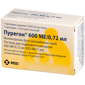 Купить: Пурегон р-р д/п/к введ 600МЕ 0,72мл №6 катридж в компл.с иглами