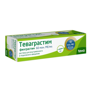 Купить: Теваграстим 60 млн МЕ/мл 0,5 мл раствор для внутривенного и подкожного введения шприц