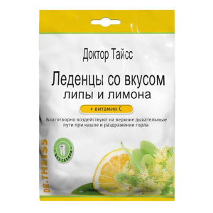 Купить: Доктор Тайсс 50 г леденцы от кашля витамин C лимон и липа