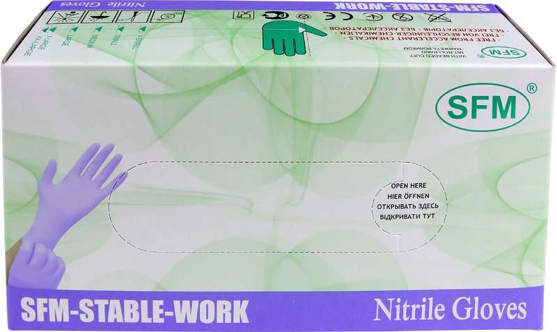 Купить SFM 100 шт перчатки нитриловые смотровые нестерильные неопудренные фиолетово-голубые размер S 