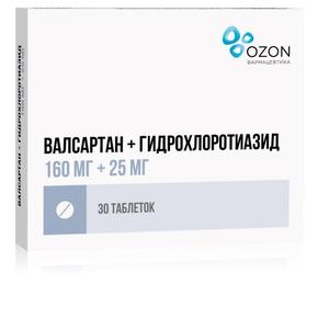 Купить: Валсартан+Гидрохлортиазид 160 мг + 25 мг 30 шт таблетки покрытые пленочной оболочкой