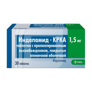 Купить: Индапамид-КРКА 1,5 мг 30 шт таблетки с пролонгированным высвобождением покрытые пленочной оболочкой