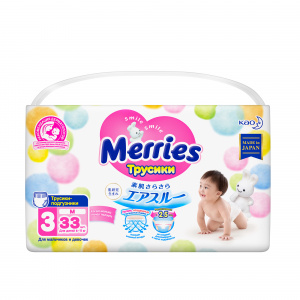 Купить: Merries 33 шт размер M 6-11 кг трусы-подгузники