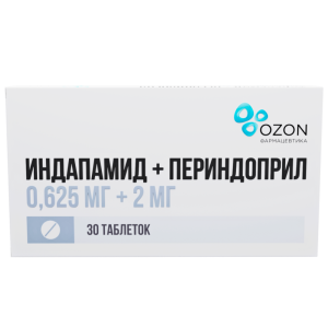 Купить: Индапамид+Периндоприл 0,625 мг + 2 мг 30 шт таблетки