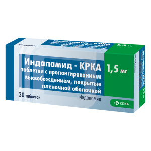 Купить: Индапамид-КРКА 1,5 мг 30 шт таблетки с пролонгированным высвобождением покрытые пленочной оболочкой