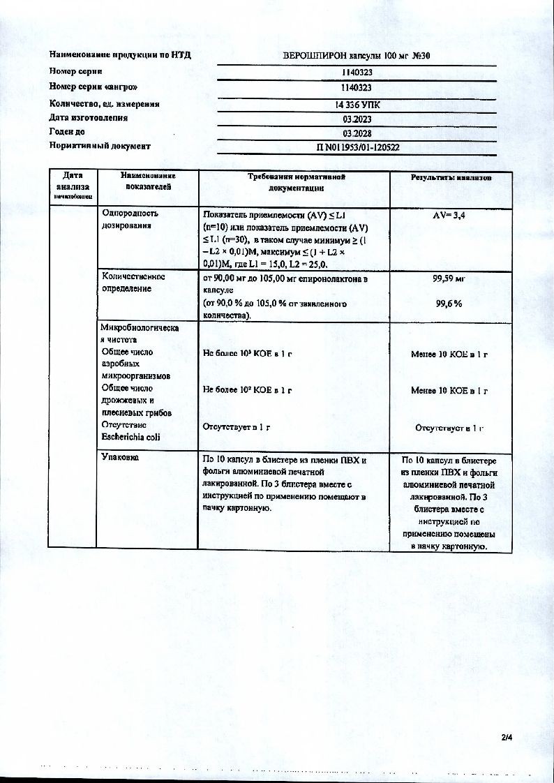 Верошпирон капс 100мг №30 ⭐ Купить в онлайн-аптеке | Артикул: 10011052 |  Производитель: Гедеон Рихтер - Ваша Аптека №1 | Москва и Московская область