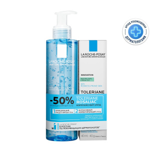 Купить: La Roche-Posay набор Toleriane Rosaliac AR уход корректирующий против покраснений 40 мл + Toleriane гель для лица и век мицеллярный 195 мл