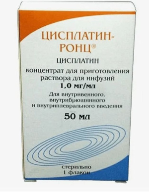 Купить: Цисплатин-Ронц 1 мг/мл 50 мл 1 шт концентрат для приготовления раствора для инфузий