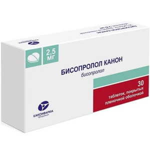 Купить: Бисопролол Канон 2,5 мг 30 шт таблетки покрытые пленочной оболочкой