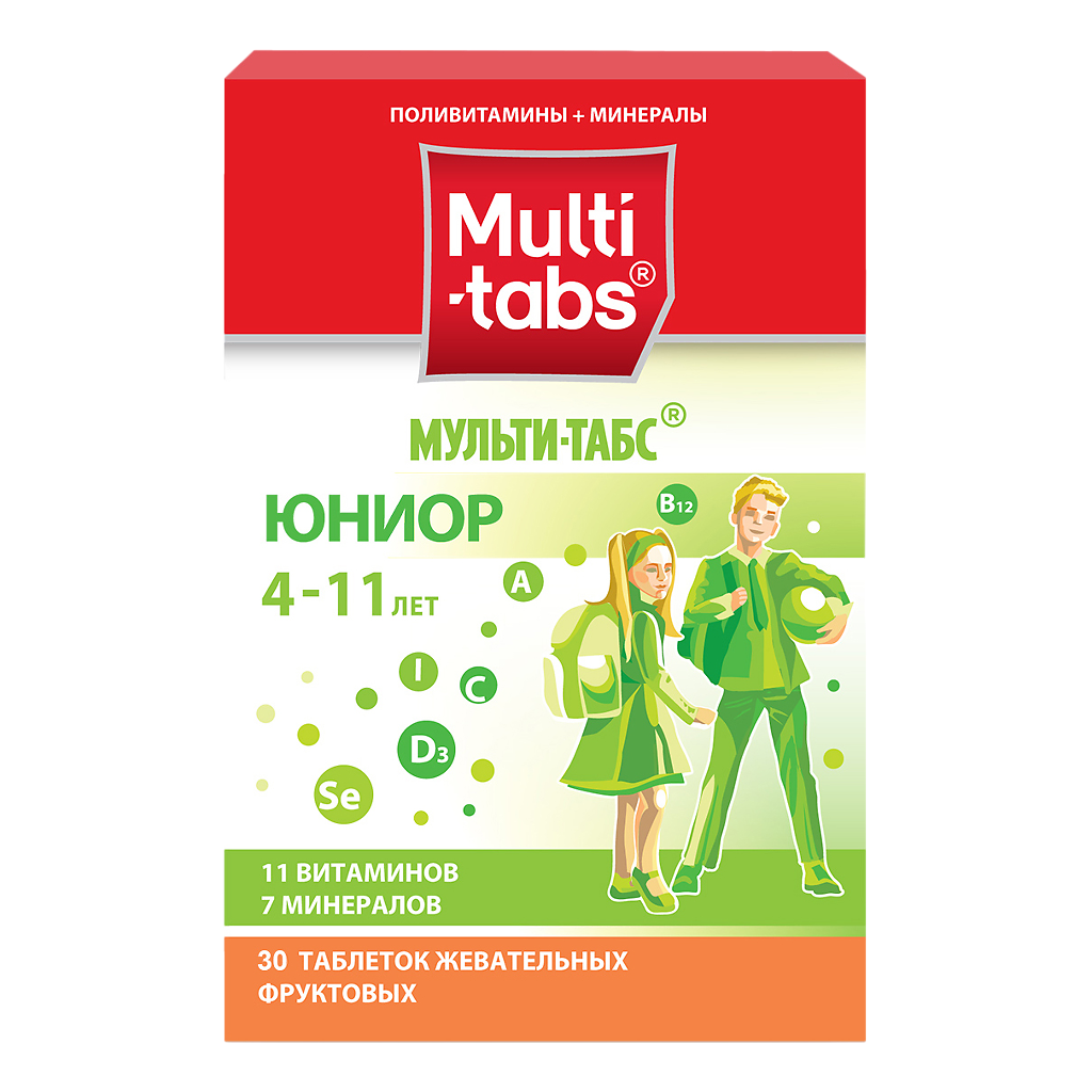 Купить Мульти-Табс Юниор 30 шт таблетки жевательные фрукты