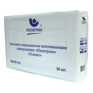 Купить: Пелигрин  Классик пелёнки 30 шт 60 см × 90 см одноразовые впитывающие нестерильные