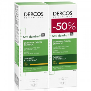 Купить: Vichy Dercos 200 мл 2 шт шампунь-уход интенсивный против перхоти для сухих волос