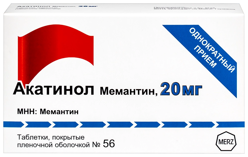 Купить Акатинол Мемантин 20 мг 56 шт таблетки покрытые пленочной оболочкой