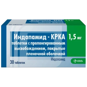 Купить Индапамид-КРКА 1,5 мг 30 шт таблетки с пролонгированным высвобождением покрытые пленочной оболочкой