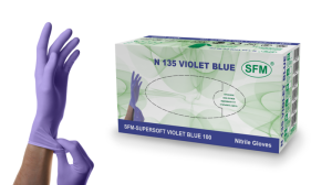 Купить: SFM перчатки 100 шт размер XL нитриловые суперсофт  неопудренные фиолетово-голубые