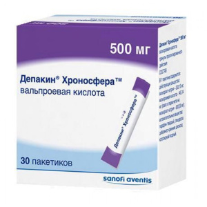 Купить Депакин Хроносфера 500 мг 30 шт гранулы с пролонгированным высвобождением пакет