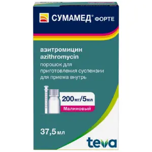 Купить Сумамед Форте 200 мг/5 мл 37,5 мл порошок для приготовления суспензии для приема внутрь