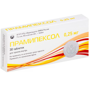 Купить: Прамипексол 0,25 мг 30 шт таблетки