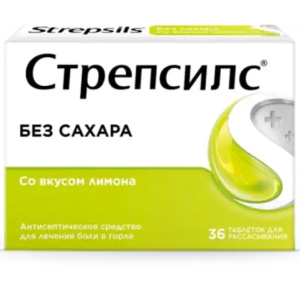 Купить: Стрепсилс 36 шт таблетки для рассасывания без сахара лимон