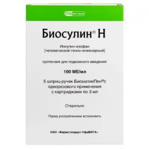 Купить Биосулин H 100 МЕ/мл 3 мл 5 шт суспензия для подкожного введения картридж + шприц-ручка 