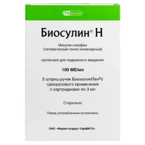 Купить Биосулин H сусп д/п/к введ 100МЕ/мл картр + шпр-ручка 