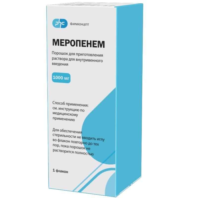 Купить Меропенем 1000 мг 1 шт порошок для приготовления раствора для внутривенного введения флакон