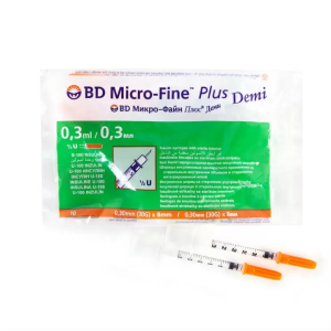 Купить: Шприц инсулиновый BD Micro-Fine Plus Demi 0,3 мл U-40 10 шт с иглой