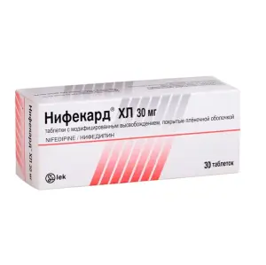 Купить Нифекард ХЛ 30 мг 30 шт таблетки покрытые пленочной оболочкой с модифицированным высвобождением
