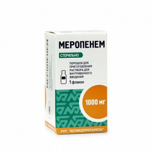 Купить: Меропенем 1 г 1 шт порошок для приготовления раствора для внутривенного введения флакон