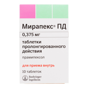 Купить Мирапекс ПД 0,375 мг 10 шт таблетки с пролонгированным высвобождением