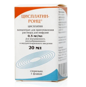 Купить: Цисплатин-Ронц 0,5 мг/мл 20 мл 1 шт концентрат для приготовления раствора для инфузий