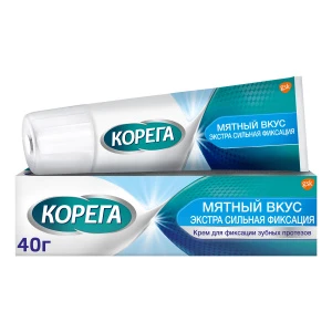 Купить Корега Экстра Сильный 40 г крем для фиксации зубных протезов мятный вкус